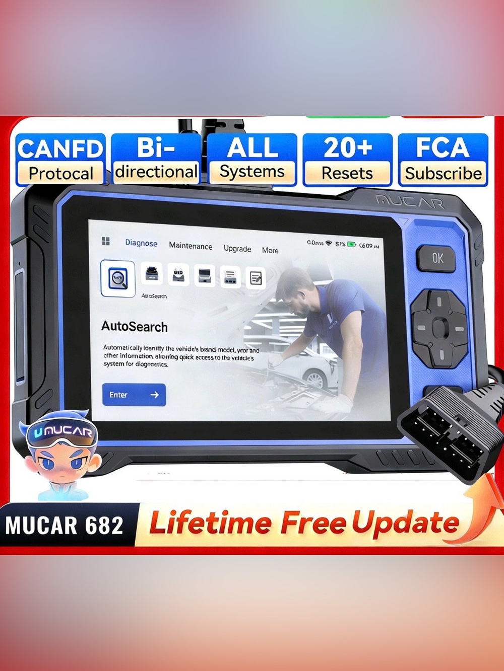 MUCAR 682 AI-Assist Diagnostic Scanner Full System Scan 20 Services CANFD